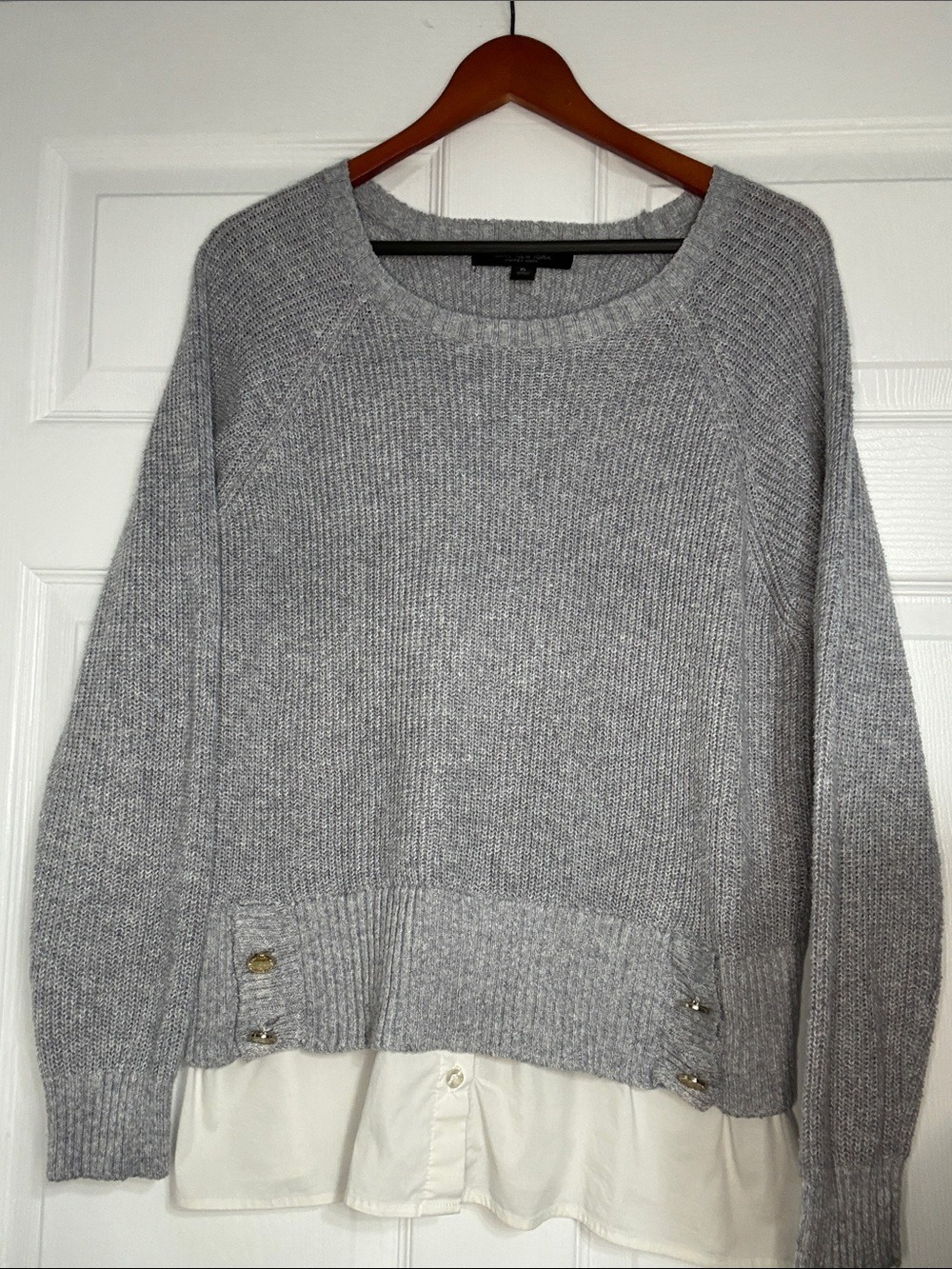 Marc New York Heather Gray Crewneck Sweater with Layered Hem